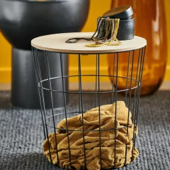 Clearance CASA WIRE Tavolino Portatutto Nero, Naturale