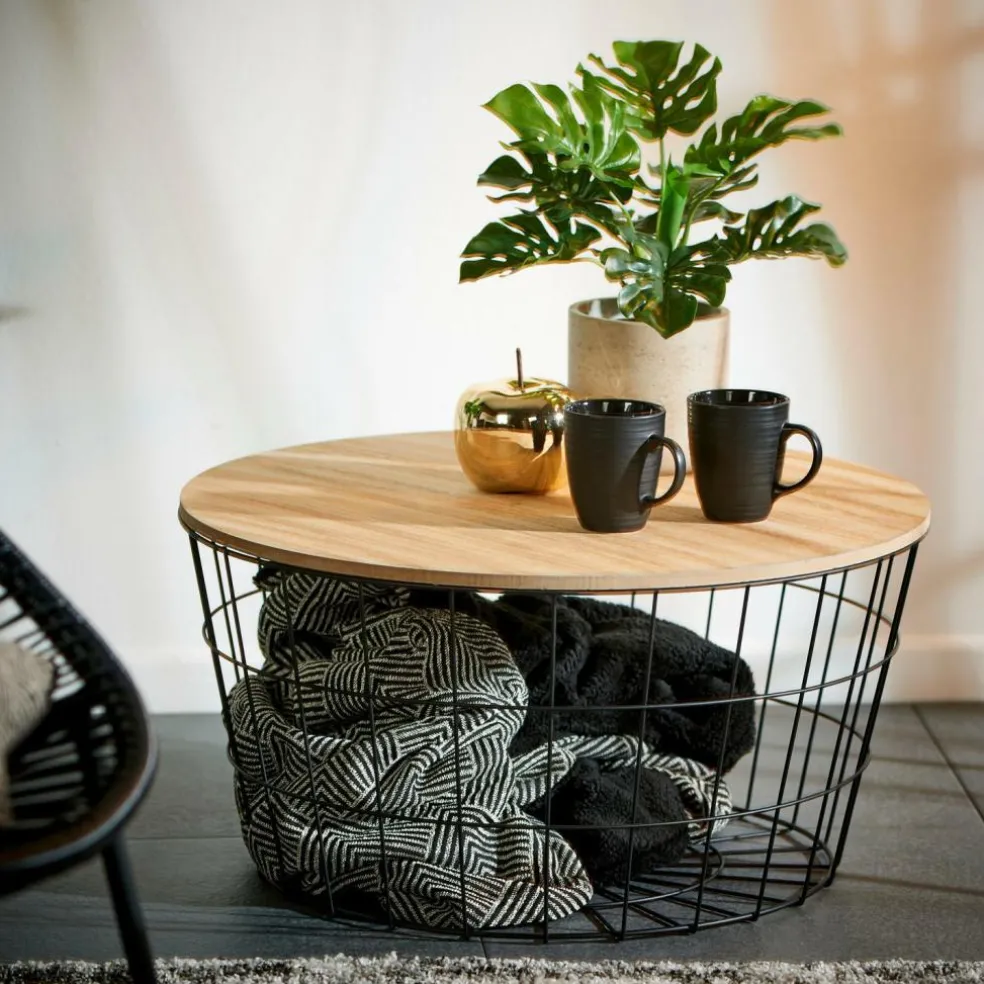 Outlet CASA WIRE XL Tavolino Portatutto XL Nero, Naturale
